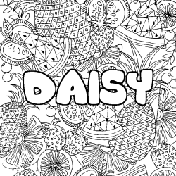 Coloring page first name DAISY - Fruits mandala background