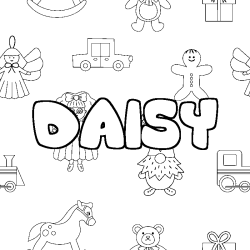Coloring page first name DAISY - Toys background
