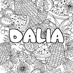 Coloring page first name DALIA - Fruits mandala background