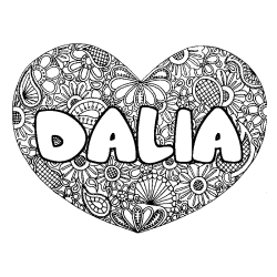 Coloring page first name DALIA - Heart mandala background