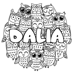 Coloring page first name DALIA - Owls background