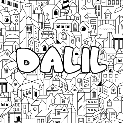 Coloring page first name DALIL - City background