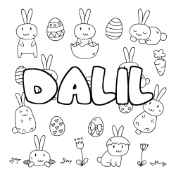 Coloring page first name DALIL - Easter background