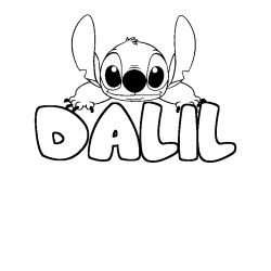 Coloring page first name DALIL - Stitch background