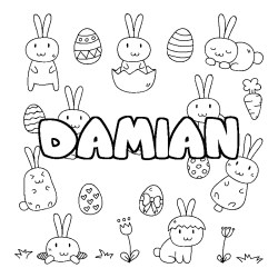 Coloring page first name DAMIAN - Easter background