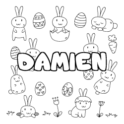 Coloring page first name DAMIEN - Easter background