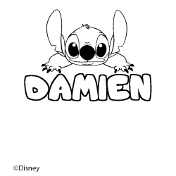 Coloring page first name DAMIEN - Stitch background