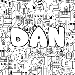 Coloring page first name DAN - City background