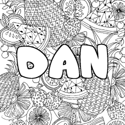 Coloring page first name DAN - Fruits mandala background