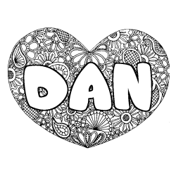 Coloring page first name DAN - Heart mandala background