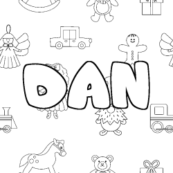 Coloring page first name DAN - Toys background