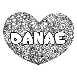 Coloring page first name DANAE - Heart mandala background