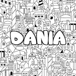 Coloring page first name DANIA - City background