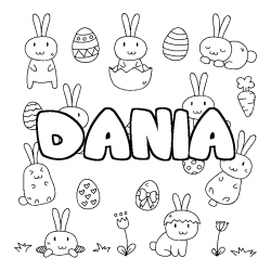 Coloring page first name DANIA - Easter background