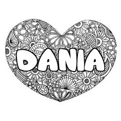 Coloring page first name DANIA - Heart mandala background