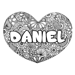 Coloring page first name DANIEL - Heart mandala background
