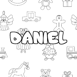 Coloring page first name DANIEL - Toys background