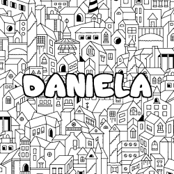 Coloring page first name DANIELA - City background