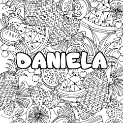 Coloring page first name DANIELA - Fruits mandala background