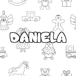 Coloring page first name DANIELA - Toys background