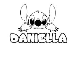 Coloring page first name DANIELLA - Stitch background