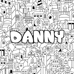 Coloring page first name DANNY - City background