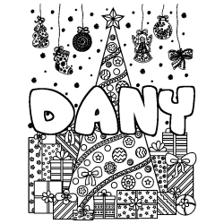 Coloring page first name DANY - Christmas tree and presents background