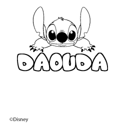 Coloring page first name DAOUDA - Stitch background