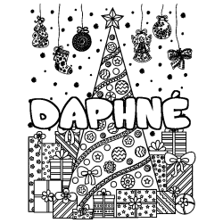 Coloring page first name DAPHNÉ - Christmas tree and presents background