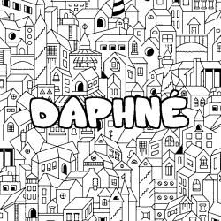 Coloring page first name DAPHNÉ - City background