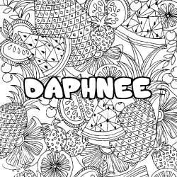 Coloring page first name DAPHNEE - Fruits mandala background