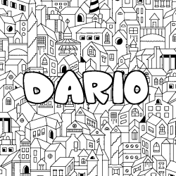 Coloring page first name DARIO - City background
