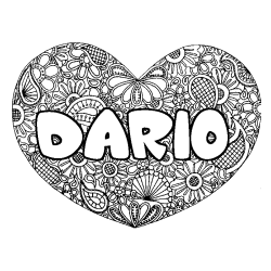 Coloring page first name DARIO - Heart mandala background