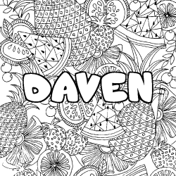 Coloring page first name DAVEN - Fruits mandala background