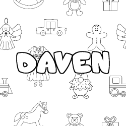 Coloring page first name DAVEN - Toys background