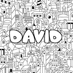 Coloring page first name DAVID - City background