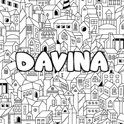 Coloring page first name DAVINA - City background
