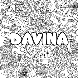 Coloring page first name DAVINA - Fruits mandala background
