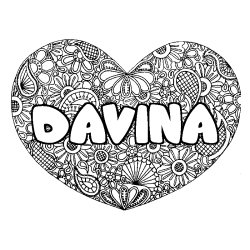 Coloring page first name DAVINA - Heart mandala background