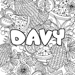 Coloring page first name DAVY - Fruits mandala background