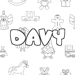 Coloring page first name DAVY - Toys background