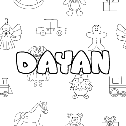 Coloring page first name DAYAN - Toys background