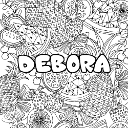 Coloring page first name DEBORA - Fruits mandala background