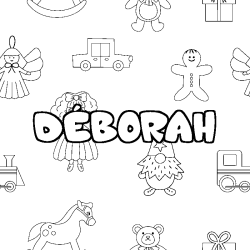 Coloring page first name DÉBORAH - Toys background