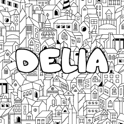 Coloring page first name DELIA - City background