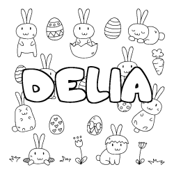 Coloring page first name DELIA - Easter background
