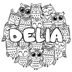 Coloring page first name DELIA - Owls background