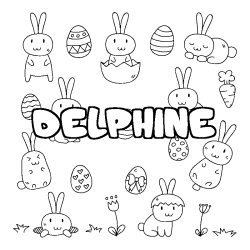 Coloring page first name DELPHINE - Easter background