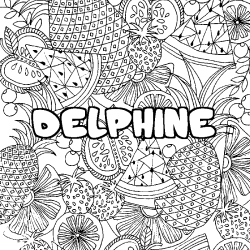 Coloring page first name DELPHINE - Fruits mandala background