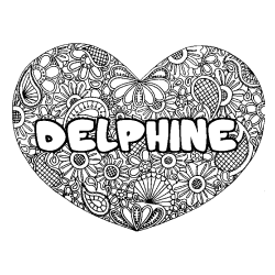 Coloring page first name DELPHINE - Heart mandala background
